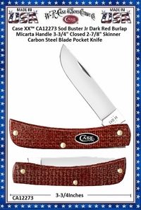 W.R. Case & Sons Cutlery�CA12273 Case XX� Sod Buster Jr Dark Red Burlap Micarta Handle 3-3/4" Closed 2-7/8" Skinner Carbon Steel Blade Pocket Knife