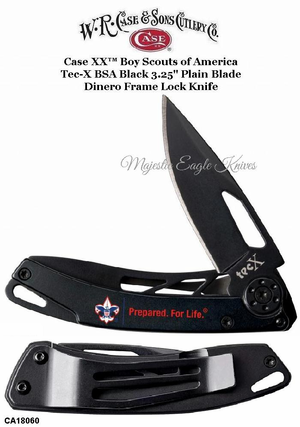 WR Case & Son's Cutlery CA18060 Case XX� Boy Scouts Dinero Embellished Black Stainless Steel Tec-X Exo-Lock Framelock Black 3" Plain Pocket Knife 