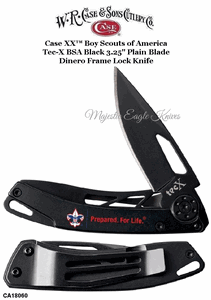 WR Case & Son's Cutlery CA18060 Case XX� Boy Scouts Dinero Embellished Black Stainless Steel Tec-X Exo-Lock Framelock Black 3" Plain Pocket Knife 
