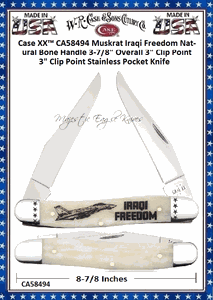 W.R. Case & Sons Cutlery CA58494 Case XX� Muskrat Iraqi Freedom Natural Bone Handle 3-7/8" Overll 3" Clip Point 3" Clip Point Stainless Pocket Knife 