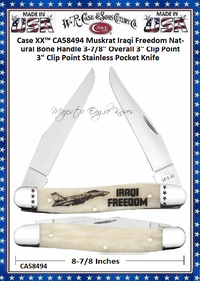 W.R. Case & Sons Cutlery CA58494 Case XX™ Muskrat Iraqi Freedom Natural Bone Handle 3-7/8" Overll 3" Clip Point 3" Clip Point Stainless Pocket Knife W.R. Case & Sons Cutlery CA58494 Case XX™ Muskrat Iraqi Freedom Natural Bone Handle 3-7/8" Overll 3" Clip Point 3" Clip Point Stainless Pocket Knife