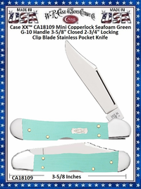 W.R. Case & Sons Cutlery CA18109 Case XX� Mini Copperlock Seafoam Green G-10 Handle 3-5/8" Closed 2-3/4" Locking Clip Blade Stainless Pocket Knife