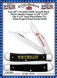 W.R. Case & Sons Cutlery CA13203 Case XX™ USMC Trapper Smooth Black Delrin Handle 4-1/8" Closed 3-1/4" Clip 3-1/4" Spey Tru-Sharp Surgical Stainless Steel Pocket Knife W.R. Case & Sons Cutlery CA13203 Case XX™ USMC Trapper Smooth Black Delrin Handle 4-1/8" Closed 3-1/4" Clip 3-1/4" Spey Tru-Sharp Surgical Stainless Steel Pocket Knife