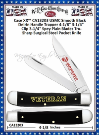 W.R. Case & Sons Cutlery CA13203 Case XX™ USMC Trapper Smooth Black Delrin Handle 4-1/8" Closed 3-1/4" Clip 3-1/4" Spey Tru-Sharp Surgical Stainless Steel Pocket Knife W.R. Case & Sons Cutlery CA13203 Case XX™ USMC Trapper Smooth Black Delrin Handle 4-1/8" Closed 3-1/4" Clip 3-1/4" Spey Tru-Sharp Surgical Stainless Steel Pocket Knife