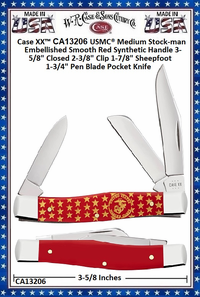 W.R. Case & Sons Cutlery CA13206 Case XX USMC Medium Stockman Smooth Red Synthetic Handle 3-5/8" Closed 2-1/2" Clip 1-7/8" Spey 1-3/4"Sheepsfoot Blade Pocket Knife W.R. Case & Sons Cutlery CA13206 Case XX USMC Medium Stockman Smooth Red Synthetic Handle 3-5/8" Closed 2-1/2" Clip 1-7/8" Spey 1-3/4"Sheepsfoot Blade Pocket Knife