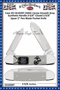 W.R. Case & Sons Cutlery CA13207 Case XX USMC Canoe Smooth Gray Synthetic Handle 3-5/8" Closed 2-1/2" Clip 1-7/8" Spey 1-3/4"Sheepsfoot Blade Pocket Knife