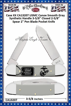 W.R. Case & Sons Cutlery CA13207 Case XX USMC Canoe Smooth Gray Synthetic Handle 3-5/8" Closed 2-1/2" Clip 1-7/8" Spey 1-3/4"Sheepsfoot Blade Pocket Knife
