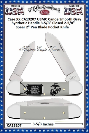 W.R. Case & Sons Cutlery CA13207 Case XX USMC Canoe Smooth Gray Synthetic Handle 3-5/8" Closed 2-1/2" Clip 1-7/8" Spey 1-3/4"Sheepsfoot Blade Pocket Knife