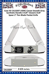 W.R. Case & Sons Cutlery CA13207 Case XX USMC Canoe Smooth Gray Synthetic Handle 3-5/8" Closed 2-1/2" Clip 1-7/8" Spey 1-3/4"Sheepsfoot Blade Pocket Knife W.R. Case & Sons Cutlery CA13207 Case XX USMC Canoe Smooth Gray Synthetic Handle 3-5/8" Closed 2-1/2" Clip 1-7/8" Spey 1-3/4"Sheepsfoot Blade Pocket Knife