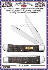 W.R. Case & Sons Cutlery CA14000 Case XX� Trapper Black Curly Oak Wood Handle 4-1/8" Closed 3-1/4" Clip 3-1/4" Spey Tru-Sharp Stainless Steel Pocket Knife