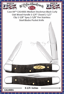 W.R. Case & Sons Cutlery CA14001 Case XX� Medium Stockman Black Curly Oak Wood Handle 3-1/4" Closed 2-1/2" Clip 1-5/8" Spey 1-5/8" Pen Stainless Steel Blades Pocket Knife