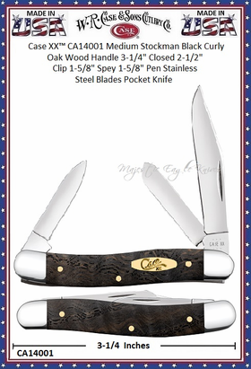 W.R. Case & Sons Cutlery CA14001 Case XX� Medium Stockman Black Curly Oak Wood Handle 3-1/4" Closed 2-1/2" Clip 1-5/8" Spey 1-5/8" Pen Stainless Steel Blades Pocket Knife