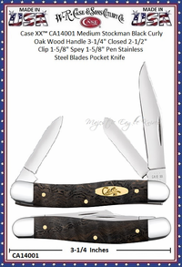 W.R. Case & Sons Cutlery CA14001 Case XX� Medium Stockman Black Curly Oak Wood Handle 3-1/4" Closed 2-1/2" Clip 1-5/8" Spey 1-5/8" Pen Stainless Steel Blades Pocket Knife
