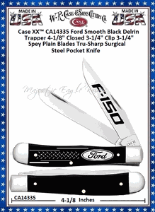 W.R. Case & Sons Cutlery CA14335 Case XX� Ford Trapper Smooth Black Delrin Handle 4-1/8" Closed 3-1/4" Clip 3-1/4" Spey Tru-Sharp Surgical Stainless Steel Pocket Knife 