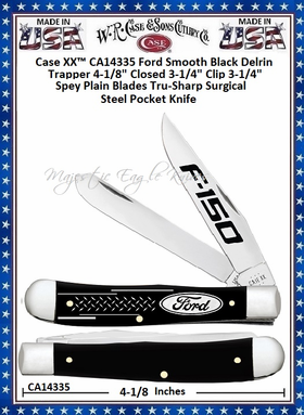 W.R. Case & Sons Cutlery CA14335 Case XX� Ford Trapper Smooth Black Delrin Handle 4-1/8" Closed 3-1/4" Clip 3-1/4" Spey Tru-Sharp Surgical Stainless Steel Pocket Knife 