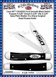 W.R. Case & Sons Cutlery CA14335 Case XX� Ford Trapper Smooth Black Delrin Handle 4-1/8" Closed 3-1/4" Clip 3-1/4" Spey Tru-Sharp Surgical Stainless Steel Pocket Knife 