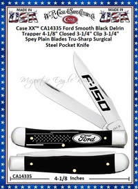 W.R. Case & Sons Cutlery CA14335 Case XX� Ford Trapper Smooth Black Delrin Handle 4-1/8" Closed 3-1/4" Clip 3-1/4" Spey Tru-Sharp Surgical Stainless Steel Pocket Knife 