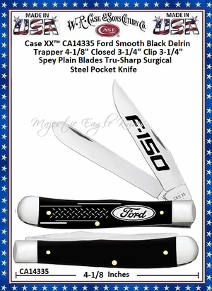 W.R. Case & Sons Cutlery CA14335 Case XX� Ford Trapper Smooth Black Delrin Handle 4-1/8" Closed 3-1/4" Clip 3-1/4" Spey Tru-Sharp Surgical Stainless Steel Pocket Knife 