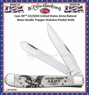 W.R. Case & Sons Cutlery CA15034 Case XX� United States Army Natural Bone HandleTrapper Stainless Pocket Knife  