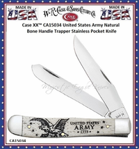 W.R. Case & Sons Cutlery CA15034 Case XX™ United States Army Natural Bone HandleTrapper Stainless Pocket Knife W.R. Case & Sons Cutlery CA15034 Case XX™ United States Army Natural Bone HandleTrapper Stainless Pocket Knife