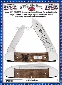 W.R. Case & Sons Cutlery CA15055 Case XX™ U.S. Army Canoe Natural Curly Oak Handle 3-5/8" Closed 2" Pen 2-5/8" Spear Point Plain Blade Tru-Sharp Stainless Steel Pocket Knife W.R. Case & Sons Cutlery CA15055 Case XX™ U.S. Army Canoe Natural Curly Oak Handle 3-5/8" Closed 2" Pen 2-5/8" Spear Point Plain Blade Tru-Sharp Stainless Steel Pocket Knife