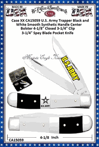 W.R. Case & Sons Cutlery CA15059Case XX� U.S. Army Trapper Black and White Smooth Synthetic Handle Center Bolster 4-1/8" Closed 3-1/4" Clip  3-1/4" Spey Blade Tru-Sharp Surgical Stainless Steel Pocket Knife