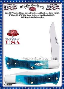 W.R. Case & Sons Cutlery CA25580 Case XX™ Axe Sawcut Caribbean Blue Bone Handle 4" Closed 3-1/4" Clip Stainless Steel Pocket Knife W.R. Case & Sons Cutlery CA25580 Case XX™ Axe Sawcut Caribbean Blue Bone Handle 4" Closed 3-1/4" Clip Stainless Steel Pocket Knife