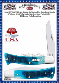 W.R. Case & Sons Cutlery CA25580 Case XX� Axe Sawcut Caribbean Blue Bone Handle 4" Closed 3-1/4" Clip Stainless Steel Pocket Knife