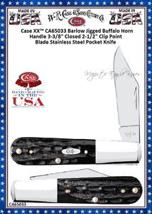 W.R. Case & Sons Cutlery CA65033 Case XX� Barlow Jigged Buffalo Horn Handle 3-3/8" Closed 2-1/2" Clip Point Blade Stainless Steel Pocket Knife