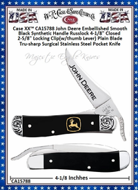 W.R. Case & Sons Cutlery CA15788 Case XX� John Deere Embellished Smooth Black Synthetic Handle Russlock 4-1/8" Closed 2-5/8" Locking Clip(w/thumb Lever) Plain Blade Tru-sharp Surgical Stainless Steel Pocket Knife