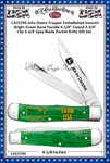W.R. Case & Sons Cutlery CA15794 Case XX John Deere Trapper Embellished Smooth Bright Green Bone Handle 4-1/8" Closed 3-3/4" Clip 3-3/4' Spey Blade Pocket Knife Gift Set 
