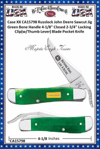 W.R. Case & Sons Cutlery CA15798 Case XX Russlock John Deere Sawcut Jig Green Bone Handle 4-1/8" Closed 2-3/4" Locking Clip(w/Thumb Lever) Blade Pocket Knife