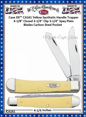 W.R. Case & Sons Cutlery CA161 Case XX� Trapper Yellow Synthetic Handle 4-1/8" Closed 3-1/4" Clip 3-1/4" Spey Plain Blades Carbon Steel Pocket Knife 