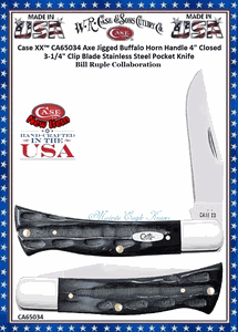 W.R. Case & Sons Cutlery CA65034 Case XX� Axe Jigged Buffalo Horn Handle 4.00" Closed 3-1/4" Clip Blade Stainless Steel Pocket Knife