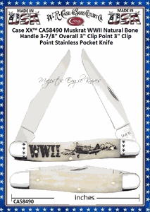 W.R. Case & Sons Cutlery CA58490 Case XX� Muskrat WWII Natural Bone Handle 3-7/8" Overll 3" Clip Point 3" Clip Point Stainless Pocket Knife