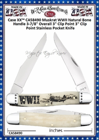 W.R. Case & Sons Cutlery CA58490 Case XX™ Muskrat WWII Natural Bone Handle 3-7/8" Overll 3" Clip Point 3" Clip Point Stainless Pocket Knife W.R. Case & Sons Cutlery CA58490 Case XX™ Muskrat WWII Natural Bone Handle 3-7/8" Overll 3" Clip Point 3" Clip Point Stainless Pocket Knife