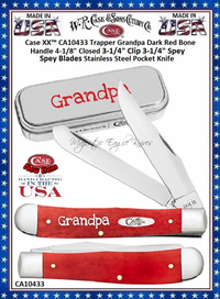 W.R. Case & Sons Cutlery CA10433 Case XX™ GRANDPA Trapper Dark Red Bone Handle 4-1/8" Closed 3-1/4" Clip 3-1/4" Spey Blade Stainless Steel Pocket Knife W.R. Case & Sons Cutlery CA10433 Case XX™ GRANDPA Trapper Dark Red Bone Handle 4-1/8" Closed 3-1/4" Clip 3-1/4" Spey Blade Stainless Steel Pocket Knife