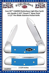 W.R. Case & Sons Cutlery CA68903 Case XX� Butterbean Light Blue Synthetic Handle 2-3/4" Closed 2" Spear Point 1-1/2" Pen Blade Stainless Pocket Knife 