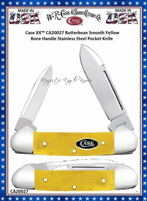 W.R. Case & Sons Cutlery CA20027 Case XX� Butterbean Smooth Yellow Bone Handle Stainless Steel Pocket Knife