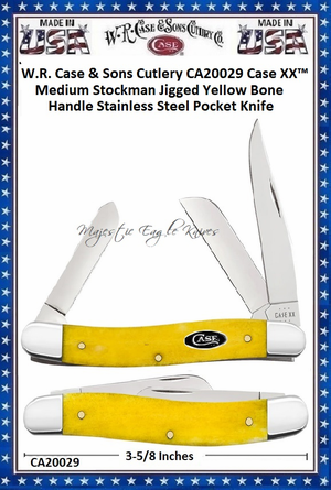 W.R. Case & Sons Cutlery CA20029 Case XX� Medium Stockman Jigged Yellow Bone Handle Stainless Steel Pocket Knife  
