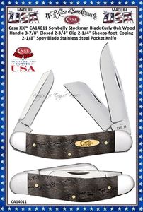 W.R. Case & Sons Cutlery CA14011 Case XX� Sowbelly Stockman Black Curly Oak Wood Handle 3-7/8" Closed 2-3/4" Clip 2-1/4" Sheepsfoot  Coping 2-1/8" Spey Blade Stainless Steel Pocket Knife 