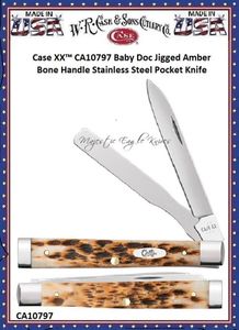 W.R. Case & Sons Cutlery CA10797 Case XX Baby Doc Jigged Amber Bone Handle Stainless Steel Pocket Knife 