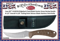 W.R. Case & Sons Cutlery CA30594 Case XX™ Ridgeback Fixed Blade Hunter Green Burlap Handle 8-1/2" Overall 4-1/8" Trailing Point Skinner Blade Stainless Steel Knife W.R. Case & Sons Cutlery CA30594 Case XX™ Ridgeback Fixed Blade Hunter Green Burlap Handle 8-1/2" Overall 4-1/8" Trailing Point Skinner Blade Stainless Steel Knife