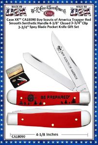 W.R. Case & Sons Cutlery CA18090 Case XX� Boy Scouts of America Trapper Red Smooth Synthetic Handle 4-1/8" Closed 3-3/4" Clip 3-3/4' Spey Blade Pocket Knife Gift Set