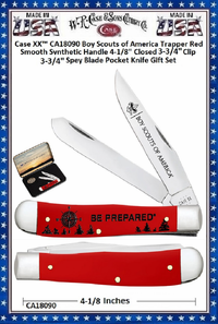 W.R. Case & Sons Cutlery CA18090 Case XX™ Boy Scouts of America Trapper Red Smooth Synthetic Handle 4-1/8" Closed 3-3/4" Clip 3-3/4' Spey Blade Pocket Knife Gift Set W.R. Case & Sons Cutlery CA18090 Case XX™ Boy Scouts of America Trapper Red Smooth Synthetic Handle 4-1/8" Closed 3-3/4" Clip 3-3/4' Spey Blade Pocket Knife Gift Set