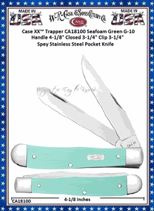 W.R. Case & Sons Cutlery Case XX� CA18100 Trapper Ichthus inlay shield Seafoam Green G-10 Handle 4-1/8" Closed 3-1/4" Clip 3-1/4" Spey Blade Tru-Sharp Stainless Steel Pocket Knife 