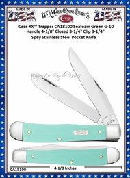 W.R. Case & Sons Cutlery Case XX™ CA18100 Trapper Ichthus inlay shield Seafoam Green G-10 Handle 4-1/8" Closed 3-1/4" Clip 3-1/4" Spey Blade Tru-Sharp Stainless Steel Pocket Knife W.R. Case & Sons Cutlery Case XX™ CA18100 Trapper Ichthus inlay shield Seafoam Green G-10 Handle 4-1/8" Closed 3-1/4" Clip 3-1/4" Spey Blade Tru-Sharp Stainless Steel Pocket Knife
