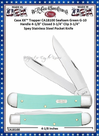 W.R. Case & Sons Cutlery Case XX� CA18100 Trapper Ichthus inlay shield Seafoam Green G-10 Handle 4-1/8" Closed 3-1/4" Clip 3-1/4" Spey Blade Tru-Sharp Stainless Steel Pocket Knife 