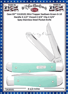 W.R. Case & Sons Cutlery Case XX� CA18101 Mini Trapper Ichthus inlay shield Seafoam Green G-10 Handle 3-1/2" Closed 2-3/4" Clip 2-3/4" Spey Blade Tru-Sharp Stainless Steel Pocket Knife
