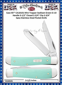 W.R. Case & Sons Cutlery Case XX� CA18101 Mini Trapper Ichthus inlay shield Seafoam Green G-10 Handle 3-1/2" Closed 2-3/4" Clip 2-3/4" Spey Blade Tru-Sharp Stainless Steel Pocket Knife